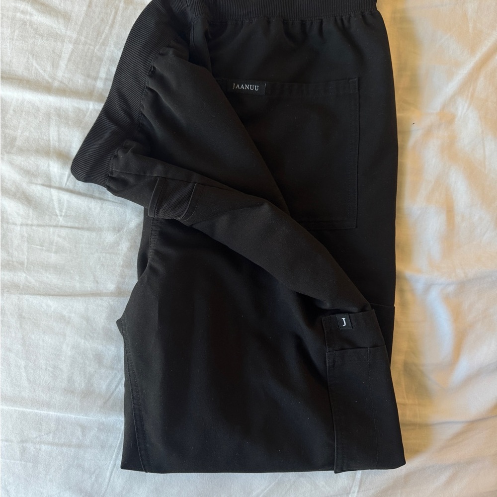 Jaanuu Men's Black Jogger Scrub Pants with Drawstring - Picture 3 of 7
